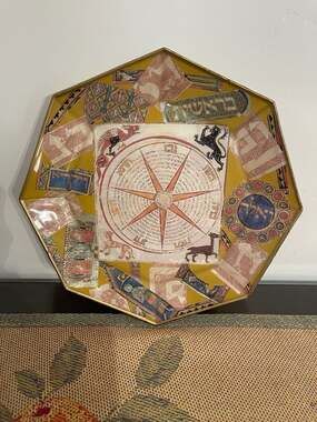 Vintage Houze Art Israel Decorative Glass Tray- Zodiac & Hebrew Calligraphy